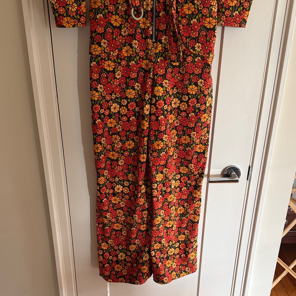 Floral Zip-Front Jumpsuit in Orange & Yellow - Picture 7 of 10